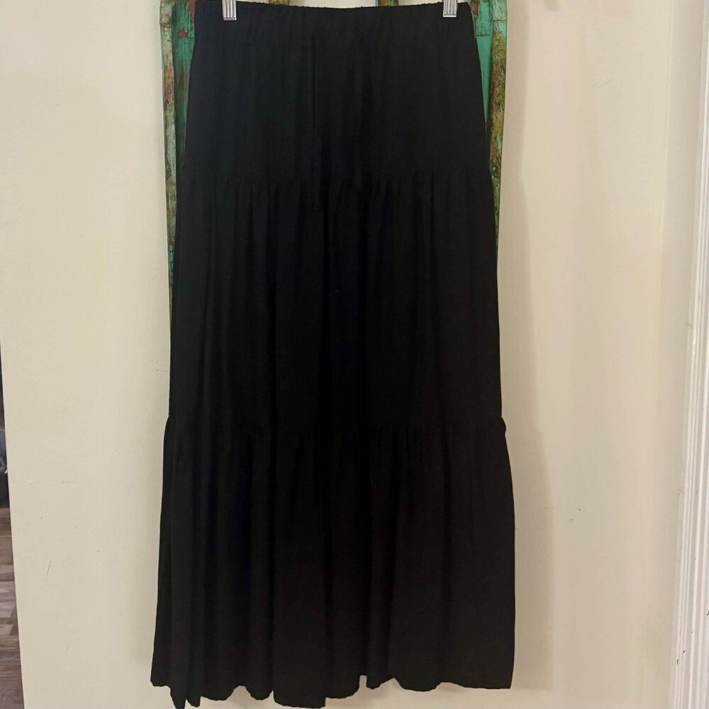 Nicole Miller Black Linen Blend Skirt XS Elastic Waist Pockets